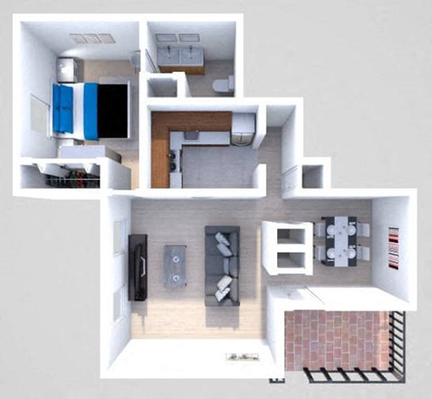 Floor plan for 1 bed, 1 bath, 800 sqft